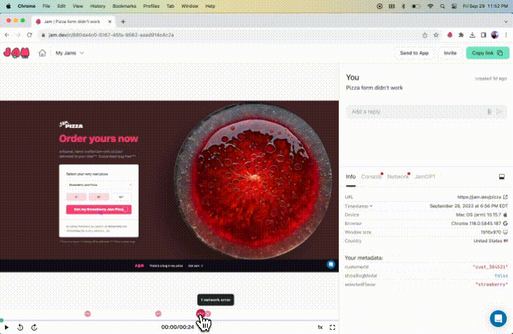 You can copy header, request, response as cURL in Jam bug reports