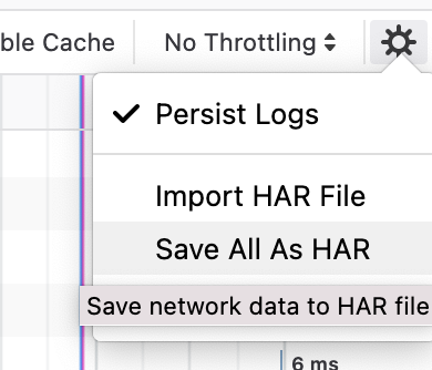 Persist logs, save all as HAR